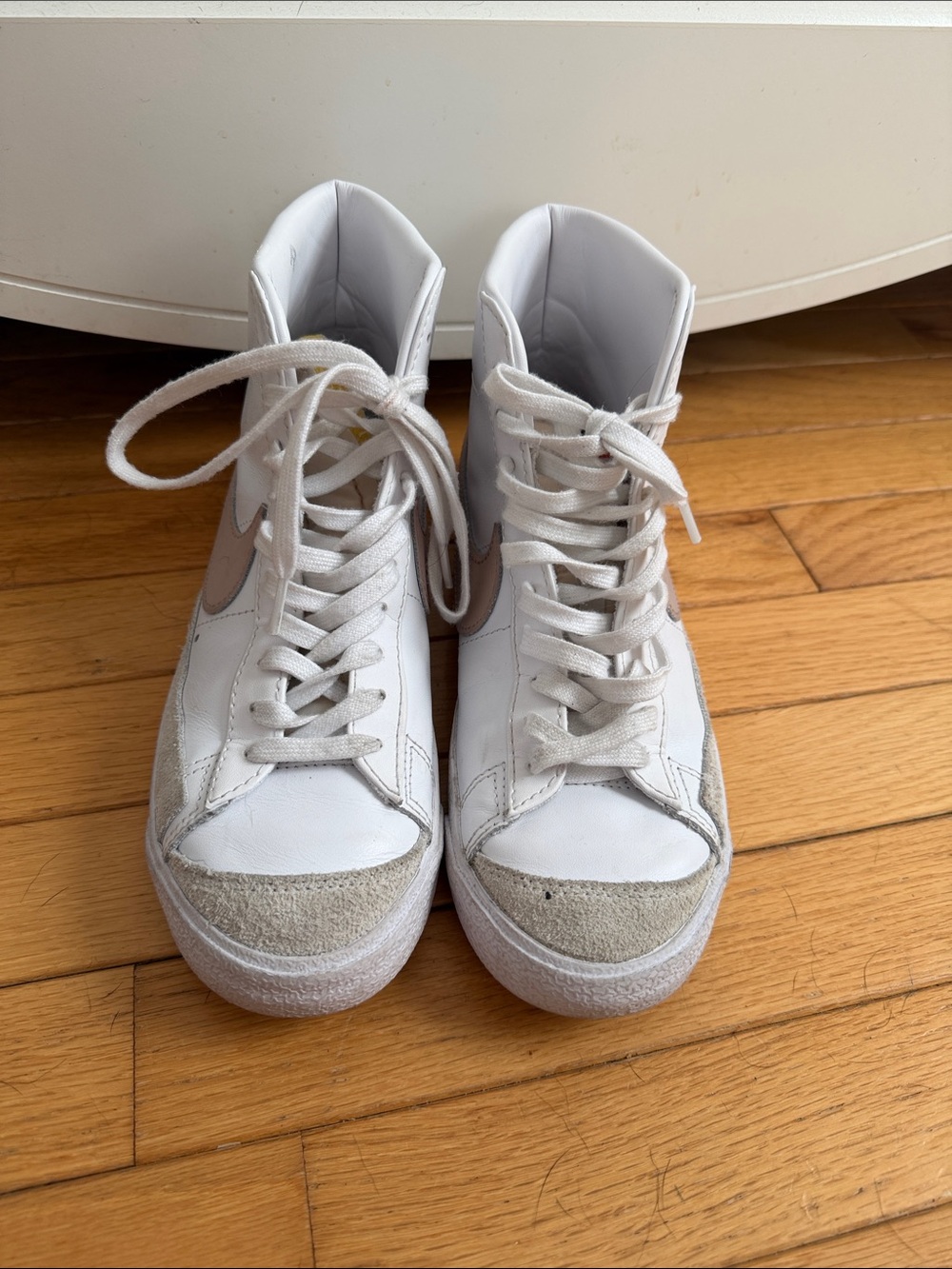 Nike White High-Top Sneakers with Light Beige Suede Accent